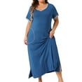 thumbnail image 2 of Camisones de mujer de tallas grandes Agnes Orinda, con contraste de color, escote en V, ropa de descanso de manga corta, pijama largo con bolsillos, 3X azul, 2 of 6
