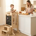 thumbnail image 2 of Gymax Toddler Kitchen Step Stool w/Chalkboard Detachable Safety Net Montessori Games, 2 of 10
