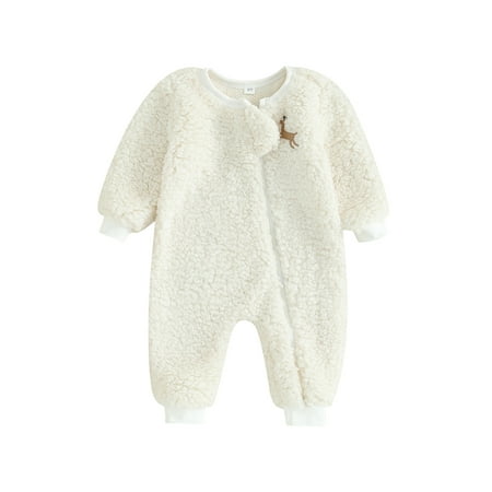 

Mioliknya Baby Jumpsuit Long Sleeve Embroidery Deer Zipped Christmas Romper