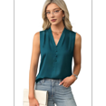 thumbnail image 2 of Womens Summer Sleeveless Silk Satin V Neck Business Casual Tank Tops Sea Blue S, 2 of 7