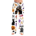 thumbnail image 4 of IYYVV Halloween Pajama Pants Women Cute Funny Pumpkin Print Pajamas Palazzo Casual Elastic Waist Palazzo Pants Fall Pajamas 2026 Purple XL, 4 of 7