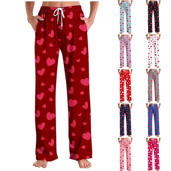 QNANSPI Pajama Pants for Women, Womens Pajama Bottoms, Unisex Valentines Day Print Drawstring Elastic Waist Relaxed Pajama Pants