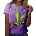 thumbnail image 2 of YueHuiYing Mardi Gras Shirts Women Casual Loose Carnival Graphic T-Shirts Outfit Gifts Holiday Round Neck Shirt Tees, 2 of 6