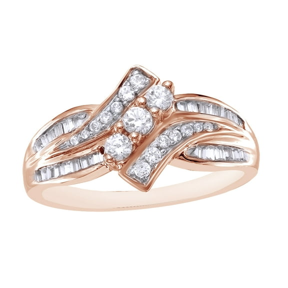 AFFY White Natural Diamond Bypass Three Stone Ring in 10k Rose Gold