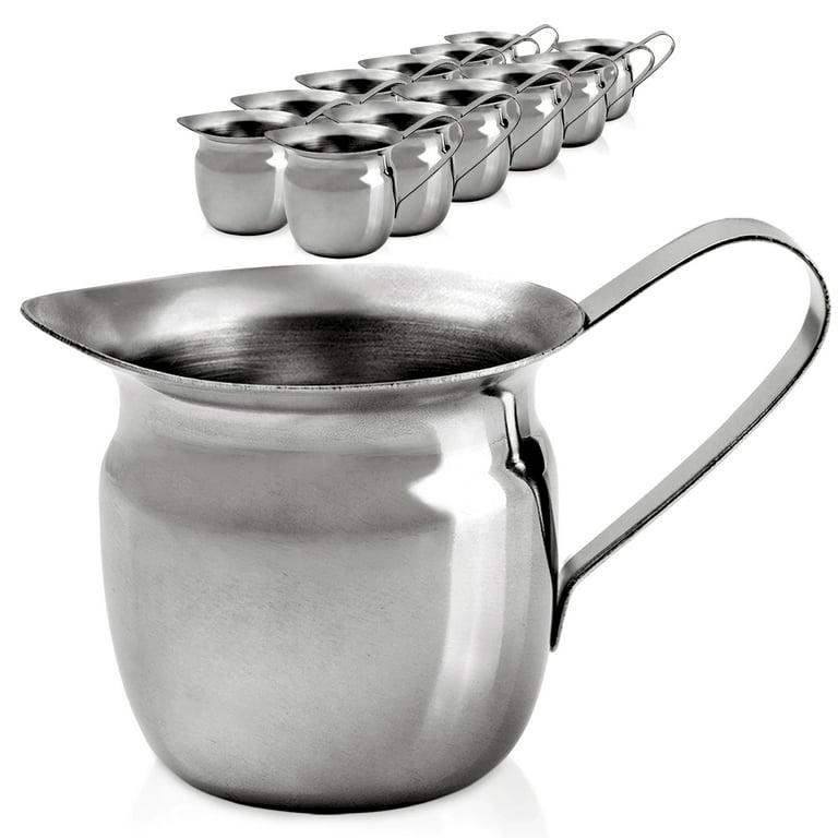 Fit Meal Prep [12 Pack] 3 oz Creamer Pitcher - Stainless Steel Bell Creamers, Mini Cup Container for Serving Milk, Coffee Cream, Salad