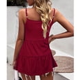thumbnail image 4 of Camisola de verano con diseño de encaje y costuras, Color puro, con tirantes en el pecho, cómoda camisola informal de poliéster sin mangas para uso diario, 4 of 6