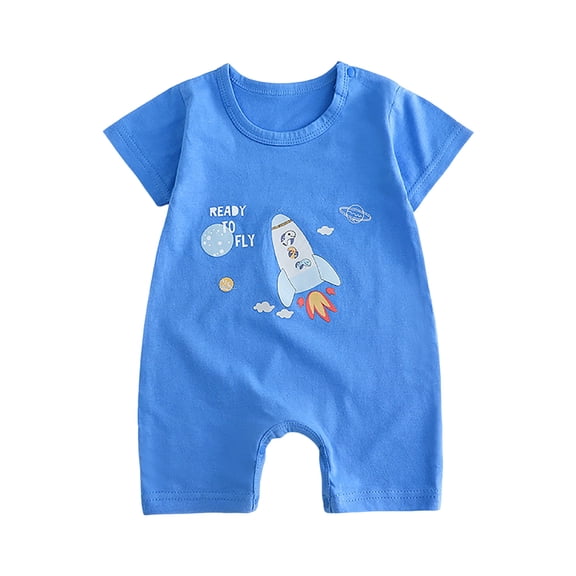 Karoyedx Infant Rompers for Boys Newborn Infant Baby Boy Outfit Short Sleeve Button Down One Piece Summer Romper Clothes Blue Size,0-3 Months