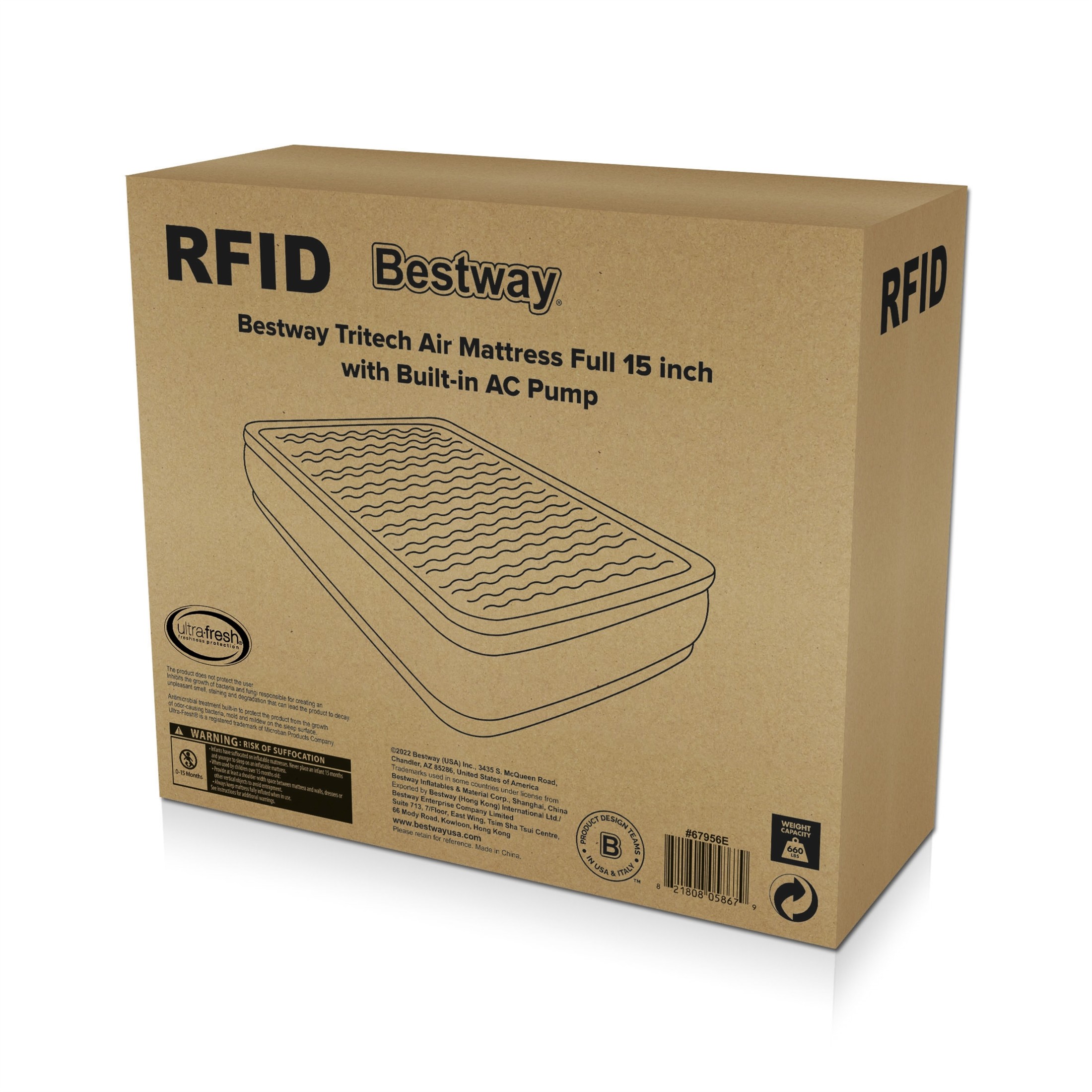 Bestway Tritech Air Mattress Full 15" with Built-in AC Pump Included