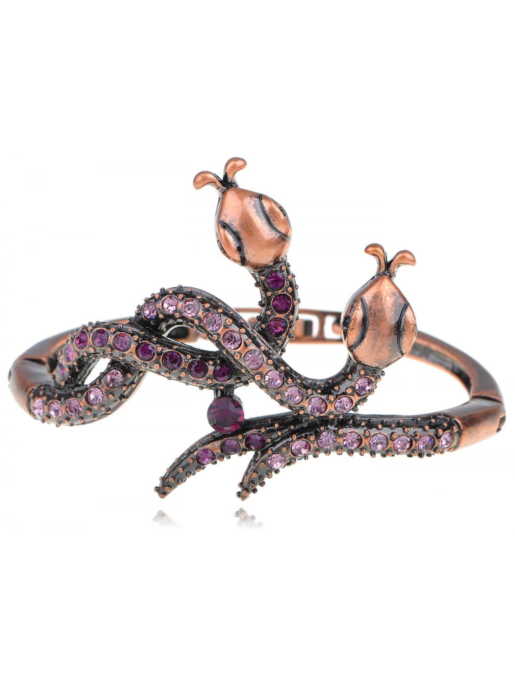 Feinuhan Copper Tone Purple Crystal Rhinestone Twin Serpents Snake