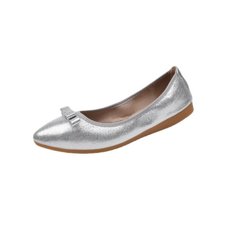 

Colisha Ladies Flats Slip On Nurse Shoe Comfort Flat Shoes Walking Soft Sole Loafers Non-slip Loafer Silver Bow 1Y
