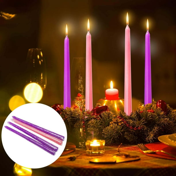 Juego de 4 Velas Hechas a Mano | Velas de Cera Moradas y Blancas Sumergidas a Mano | Duración Prolongada | Emiten Menos Humo | Decoración Elegante para Aniversarios, Cumpleaños y Bodas | Regalo para