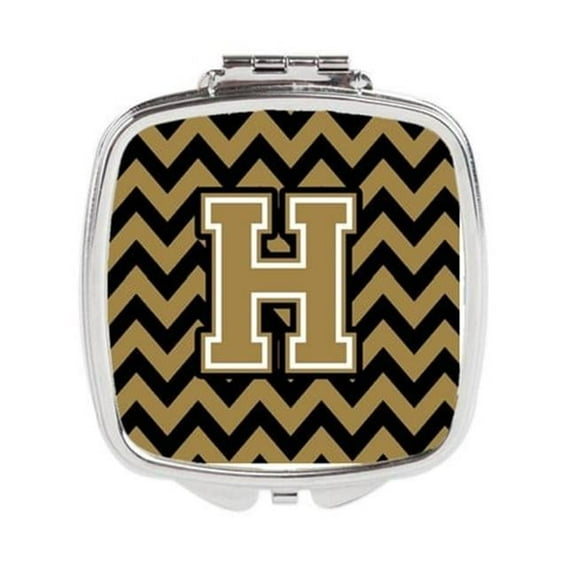 Carolines Treasures Letter H Chevron Black & Gold Compact Mirror