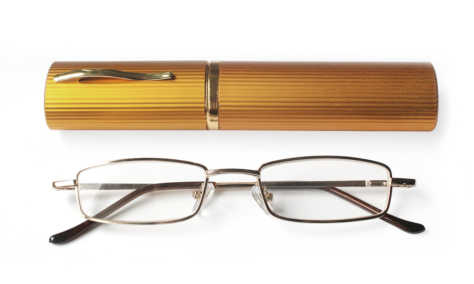 Outdoor Gunmetal Eyeglasses Full Frame Reading Glasses Spectacles Eyewear Reader Magnifier 1.00 Pocket Clip Pen Tube Case