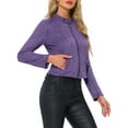 thumbnail image 4 of INSPIRE CHIC Women's Faux Suede Stand Collar Zip up Cropped Motorcycle Jacket L Dark Purple, 4 of 6