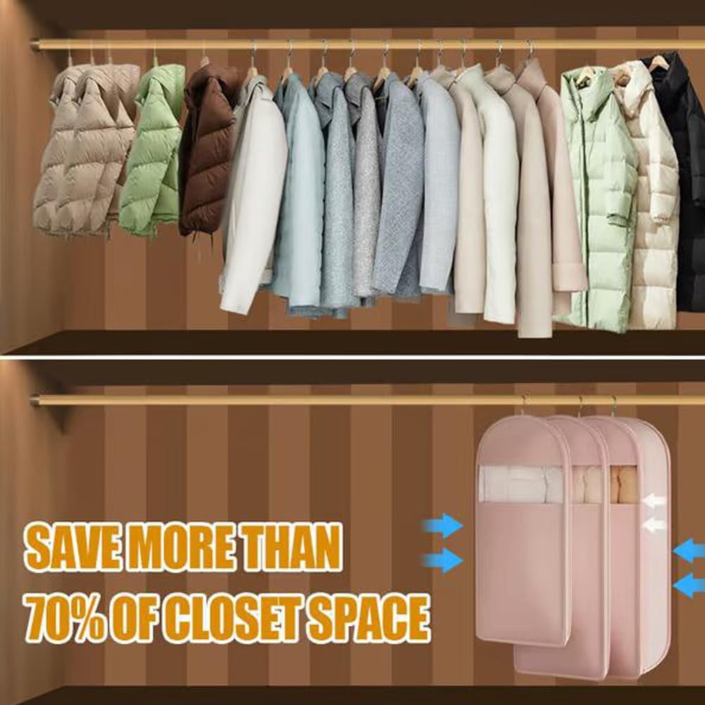 Hanging Garment Bag with Compression Zipper, Space Saving Closet Organizer for Coats Jackets Suits, Waterproof Clothes Storage Bag