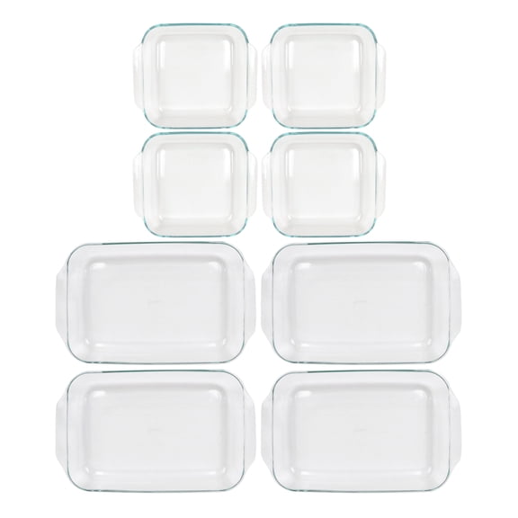 Pyrex 233 3-Qt Rectangle and 222 2-Qt Square Clear Glass Baking Dishes (4-Pack)