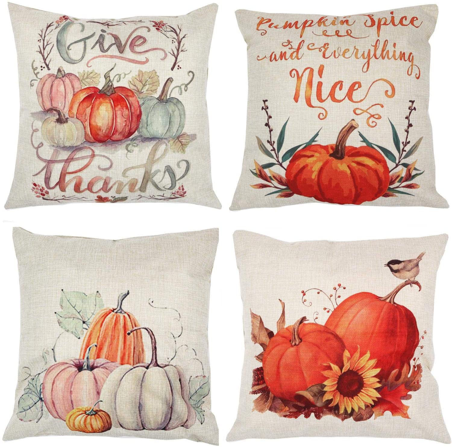 4 Packs Autumn Pumpkin Throw Pillow Cover Cushion Couch Cover Pillow Cases 