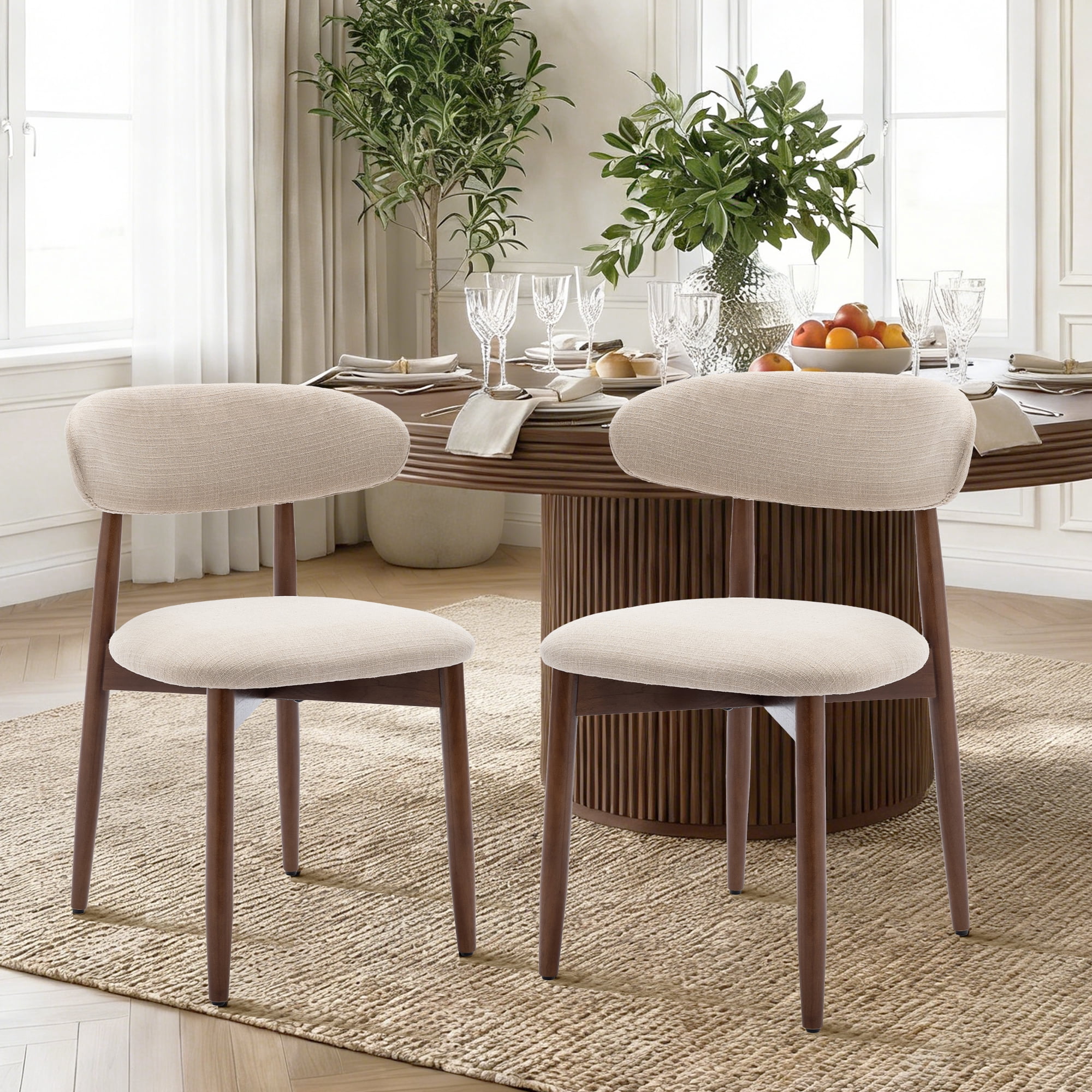 Set of 2 Upholstered Modern Dining Chair, Wooden Kitchen Side Chair for Dining Room and Café, Beige