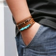 thumbnail image 3 of HZMAN Leather Bracelet for Men Women Handmade Braided Rope Multilayer Wrap Turquoise Tiger Eye Stone Button Bangle Bracelet Jewelry Gift, 3 of 6