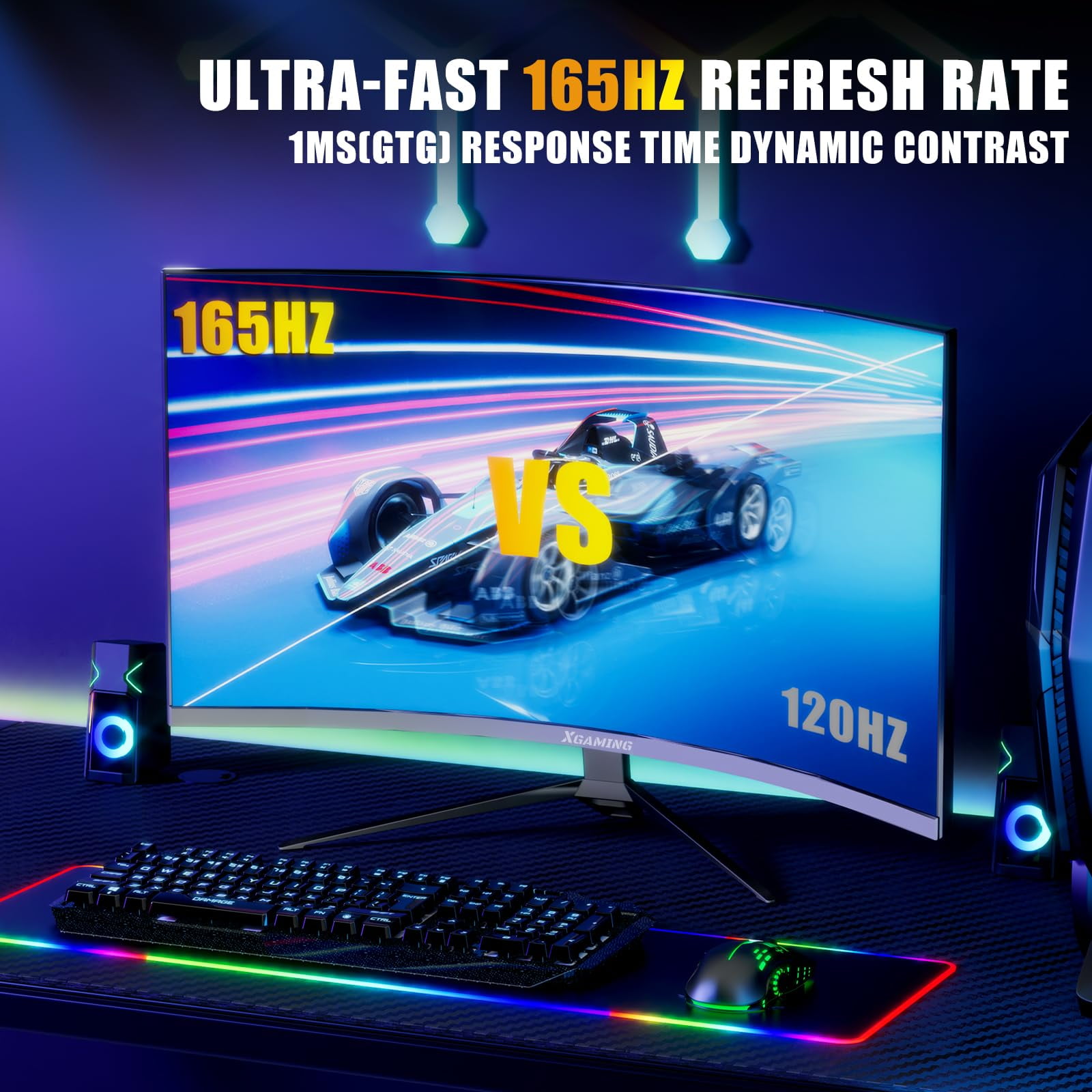 Memzuoix 27inch 165Hz Curved Gaming Monitor, 1440p 144Hz Gaming Monitor, QHD 2K(2560x1440) PC Monitor, LCD Computer Monitor for Laptop with 2 Speaker&Backlight, 1ms FreeSync, Metal Base, DP&HDMI