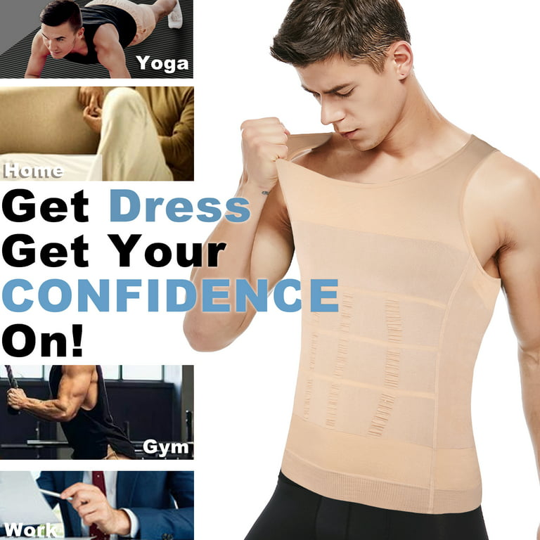 QRIC Mens Gynecomastia Compression Shirts Slimming Undershirt Body Shaper  Tank Top Vest Abs Waist Trainer