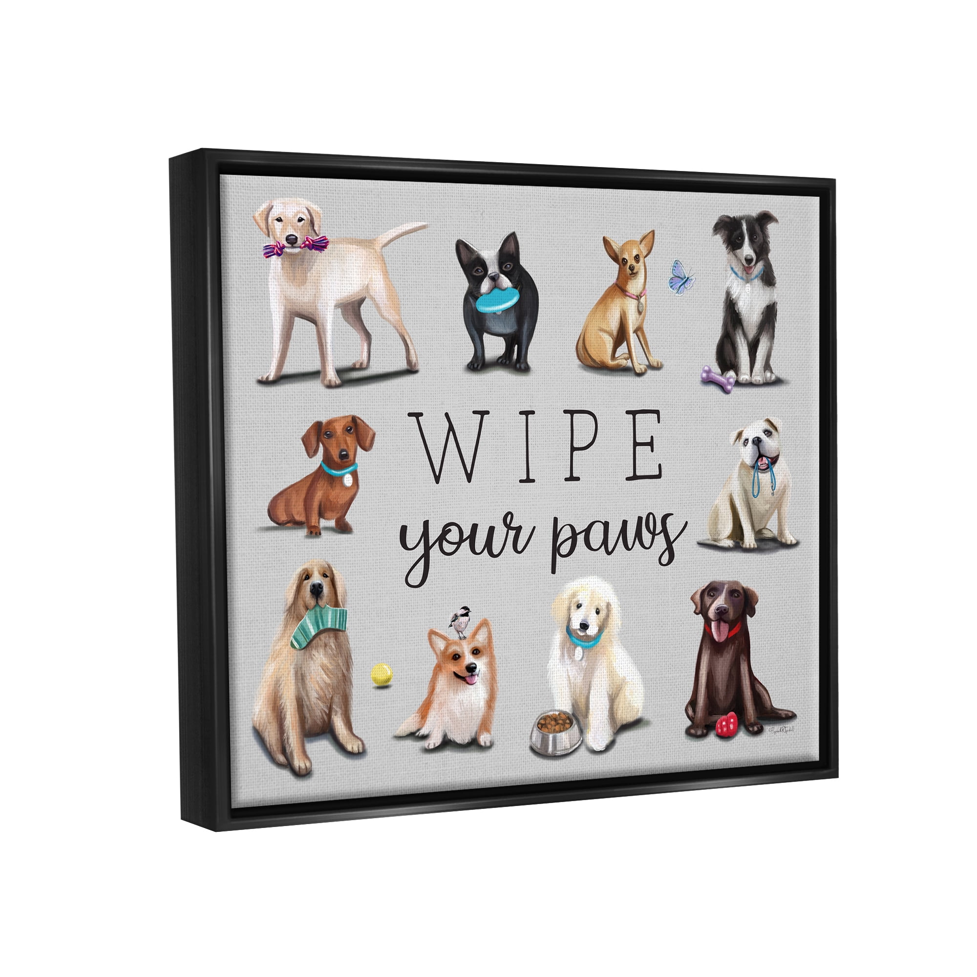 Stupell Wipe Your Paws Pet Dog Phrase Animals & Insects Painting Black Floater Framed Art Print Wall Art