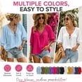 thumbnail image 3 of Women's Boho Peasant Blouse, Ruffle V-Neck Tie Front 3/4 Puff Sleeve Shirt, Loose Fit Solid Color Dressy Casual Summer Top for Work, Vacation, Beach, Travel and Everyday Wear, 3 of 6