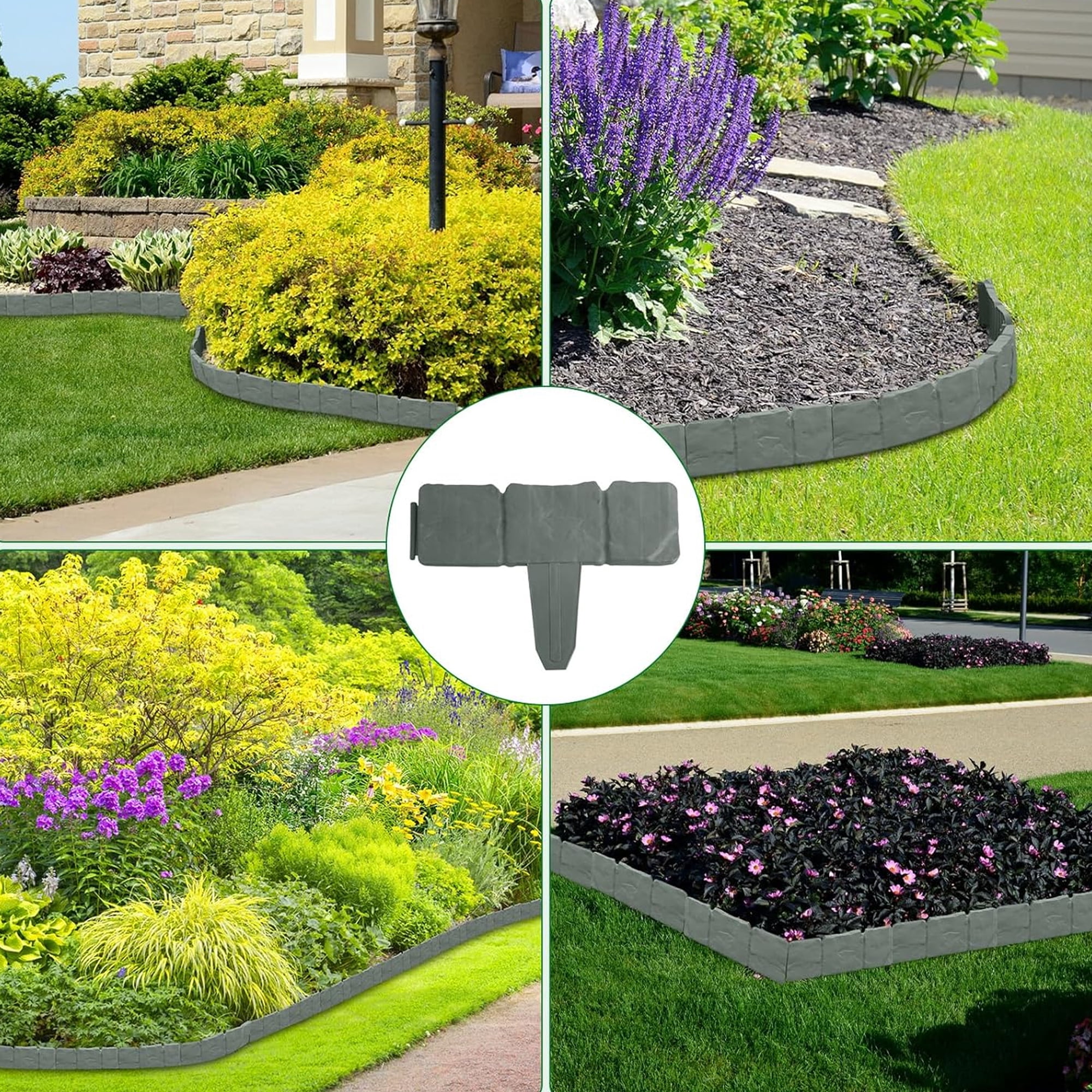 Garden Edging Kits,No-Digging Garden Plastic Fences with 30 Gray Stakes Landscaping Border for Flower Beds,Yards,Lawns (25ft Length)