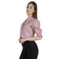 thumbnail image 3 of Moomaya Puff Sleeve Crop Top For Women Solid Button Down Collar Designer Shirt, 3 of 7
