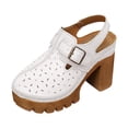 thumbnail image 6 of Womens Sandals Summer Casual Hollow out Platform Slingback Heels Closed Toe Splice Leather Hook and Loop Lug Sole Wedding Party Dress Shoes White Size 8.5, 6 of 6