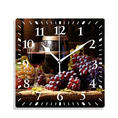 10 Inch Wall Clock Battery Operated Silent Clock Decorative for Office, Kitchen, Outdoor, Living Room，Wine Bottles Glass Oak Barrel Creative