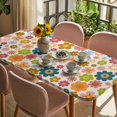 thumbnail image 3 of Vintage Boho Floral Table Cloths for 4 Foot Rectangle Tables, Yellow Pink Floral Bohemia Beige Patio Waterproof Elastic Fitted Tablecloths, Washable Rectangular Table Cover for Camping, 3 of 8