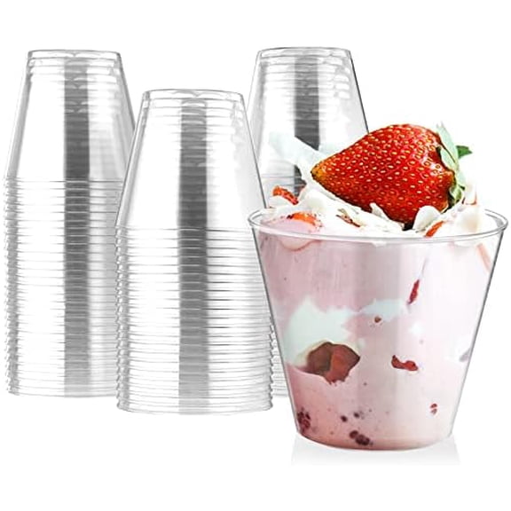 5 oz Clear Plastic Dessert Cups 100 Pack Small Clear Plastic Tumbler Cups Great for Desserts, Appetizers, Puddings, Mousse