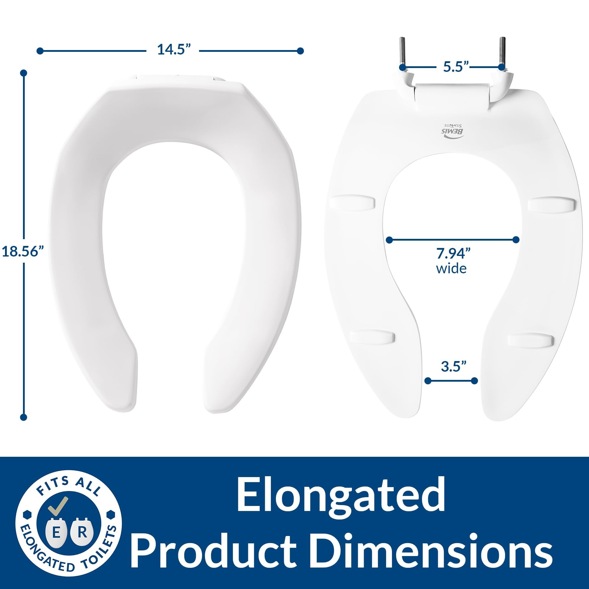 Bemis 1955SSCT000 Elongated Open Front Toilet Seat,White