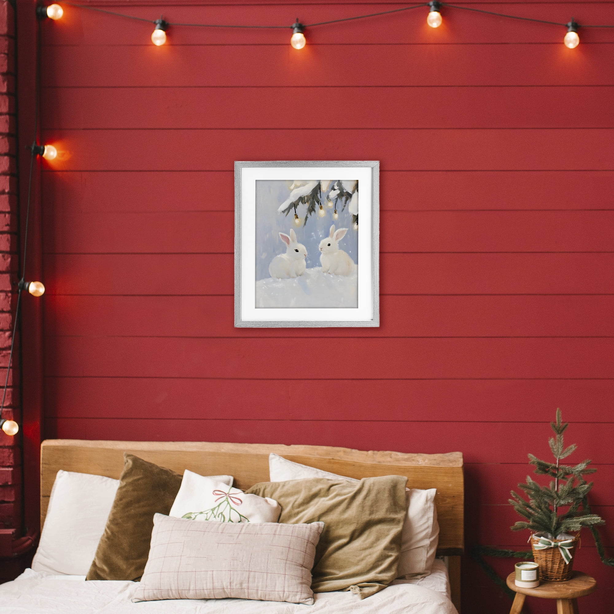 Stupell Industries Winter Bunnies Under Twinkling Lights Gray Framed Print Under Glass, design by The Prints Vibe