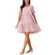 thumbnail image 2 of Vestido casual de babydoll con cuello en V para mujeres, con bolsillos, mangas cortas con volantes, lazo y fluido, vestido de playa rosa M, 2 of 5