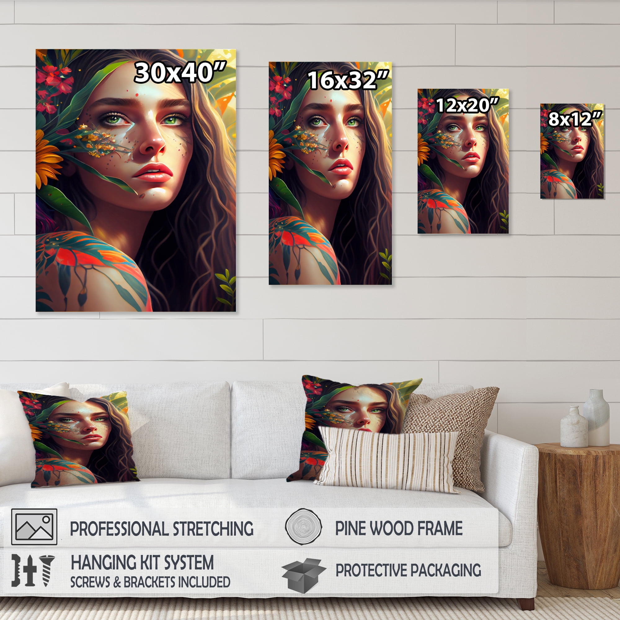 Designart Colorful Tropical Woman Portrait I Canvas Wall Art
