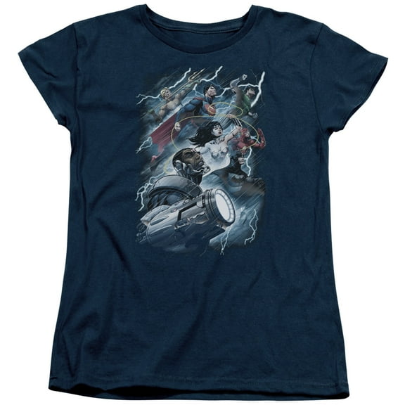 JLA Justice League Ride The Lightening S/S Women's T-Shirt Navy