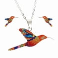 thumbnail image 1 of Juego de aretes y cadena con dije colibri ZVEZDA plata mexicana ley .925 Naranja, 1 of 5