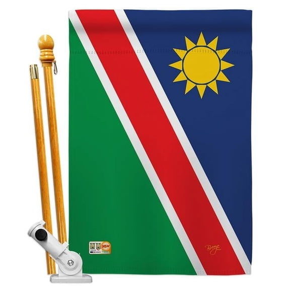 Breeze Decor BD-CY-HS-108364-IP-BO-D-US15-BD 28 x 40 in. Namibia Flags of the World Nationality Impressions Decorative Vertical Double Sided House Flag Set with Pole Bracket Hardware