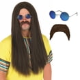 thumbnail image 3 of Fun Shack Mens 1970s Brown Long Hippie Wig Glasses Adult Hippy Costume Halloween Brown One Size, 3 of 3