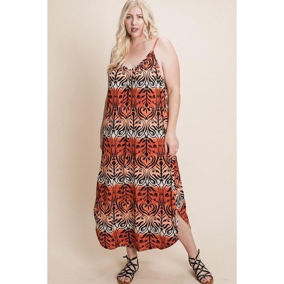 Plus Size Tie Dye Ombre Damask Print Anna Print Cami Maxi Dress 3XL