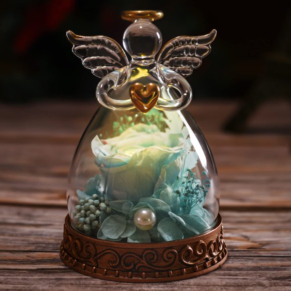 Figura Ángel Aastin con Rosa Real y Luz LED Azul