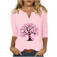 thumbnail image 2 of WXLWZYWL Womens Breast Cancer Awareness Shirts Pink Ribbon Print T Shirts Short Sleeve Tees Loose V-Neck Top Fall Ladies Top, 2 of 4