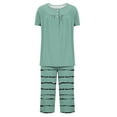 thumbnail image 7 of Plus Size Pajamas for Women Set New Womens Casual Capris Pajama Sets 2 Piece Soft Sleepwear Short Sleeve Tops and Capris Pants Plaid Loungewear Pjs Set Outfits Women Pajamas Green 3XL, 7 of 7