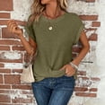 thumbnail image 3 of Women's Neck Twist Front T Shirts Cap Sleeve Waffle Knit Casual Tops, 3 of 8