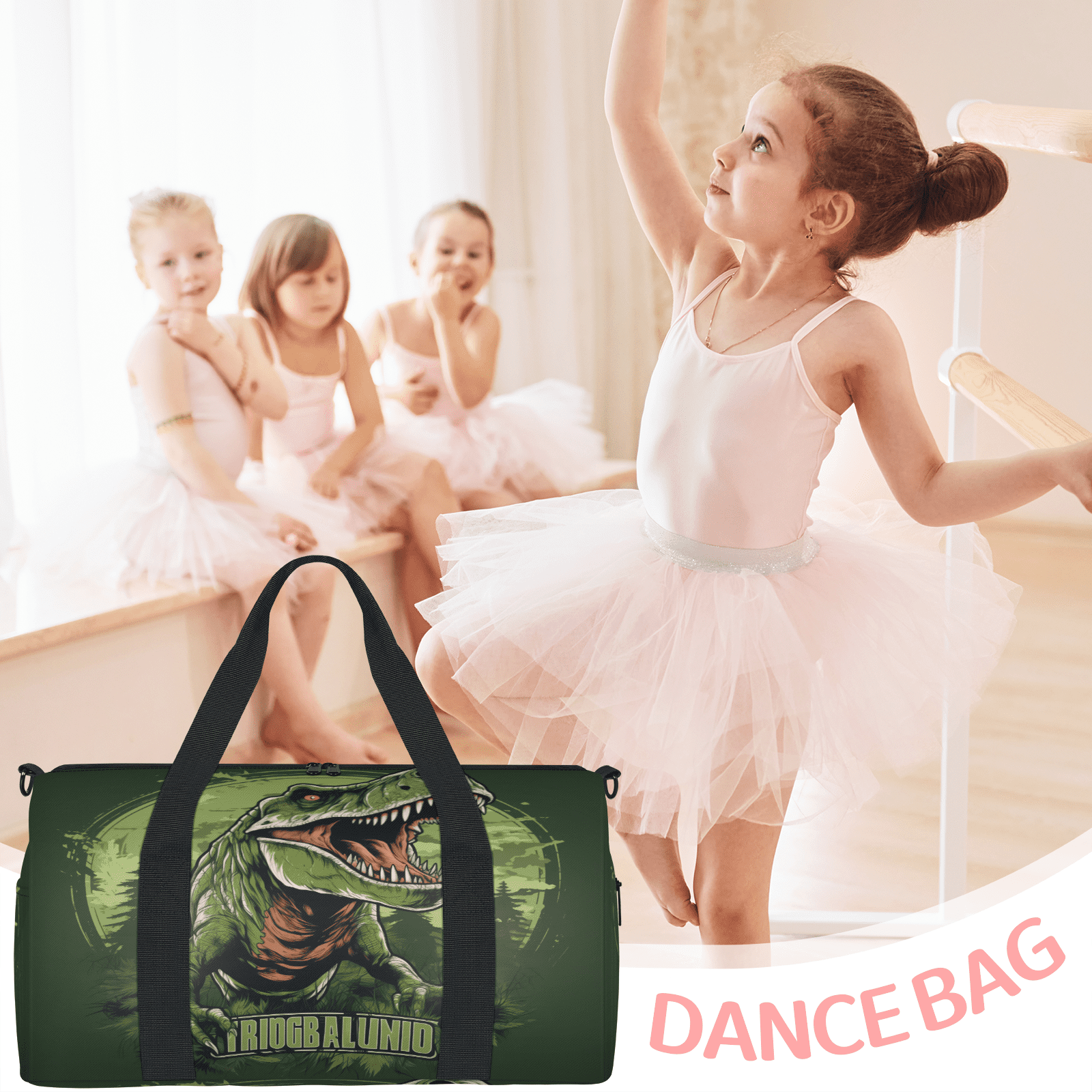 Herdesigns Dinosaur Travel Duffle Bag Sports Yoga Weekender Overnight Carry on Workout Bags Lightweight Waterproof Gym Tote Bag for Women