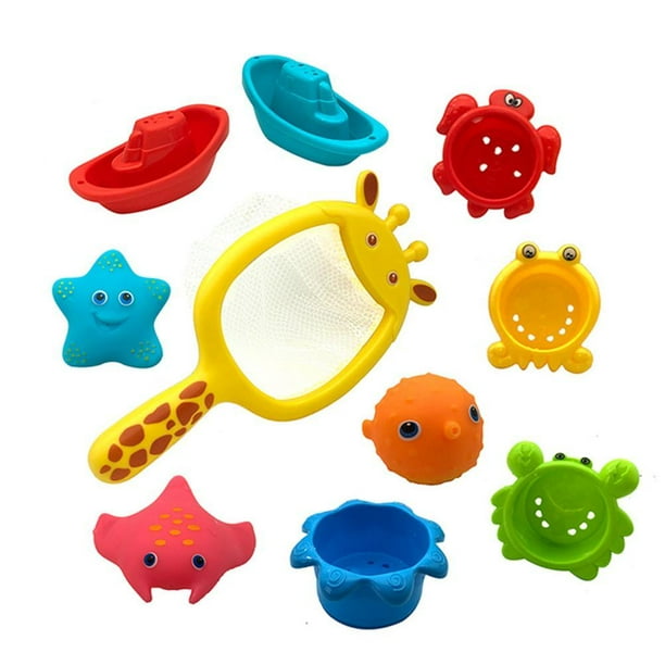 Juego De Juguetes De Baño Para Bebés, Juguete De Baño Colorido Con 3 Animales Marinos En Aerosol De Agua, 2 Botes De Baño, 4 Tazas Apilables Y Red De Pesca Para Bebés Minnieouse BA001013-00