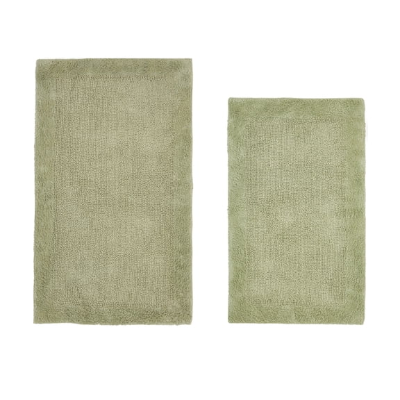 Better Trends 2 Piece Premium Bathroom Rug Set 100% Cotton Soft Tufted Reversible Bath Rug Water absorbent Bath Mat Ideal for Bathroom Shower and Tub Use, Edge Collection Sage (21" x 34" | 24" x 40")