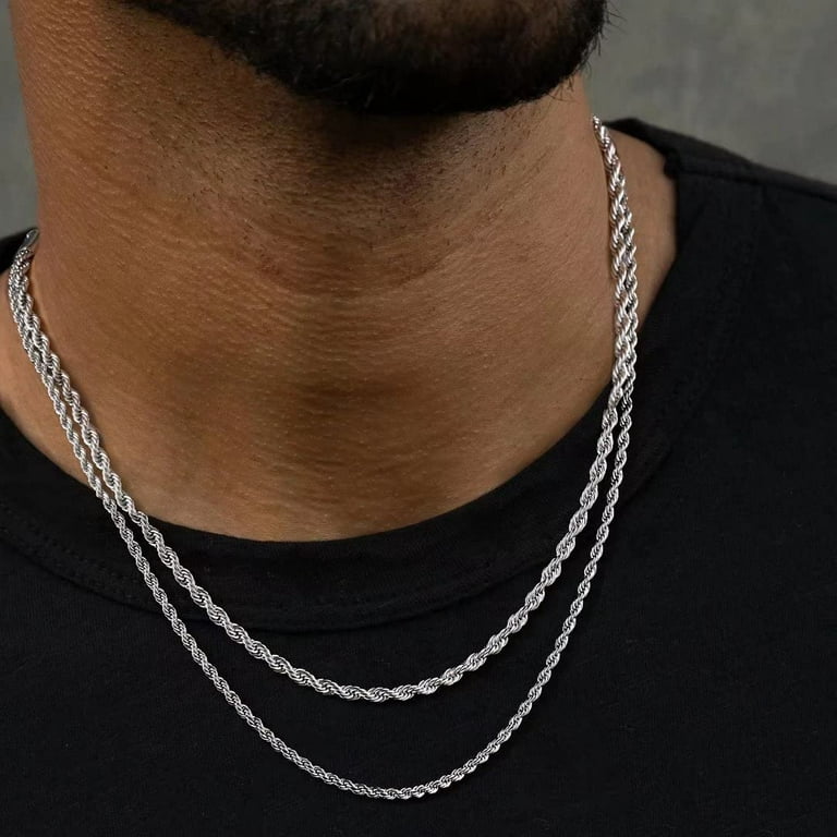 TINGN Layered Rope Chain Necklace for Men 18K Gold Silver Black Stainless  Steel Rope Chain Necklace for Men Women Boy Girls Jewelry Gifts 